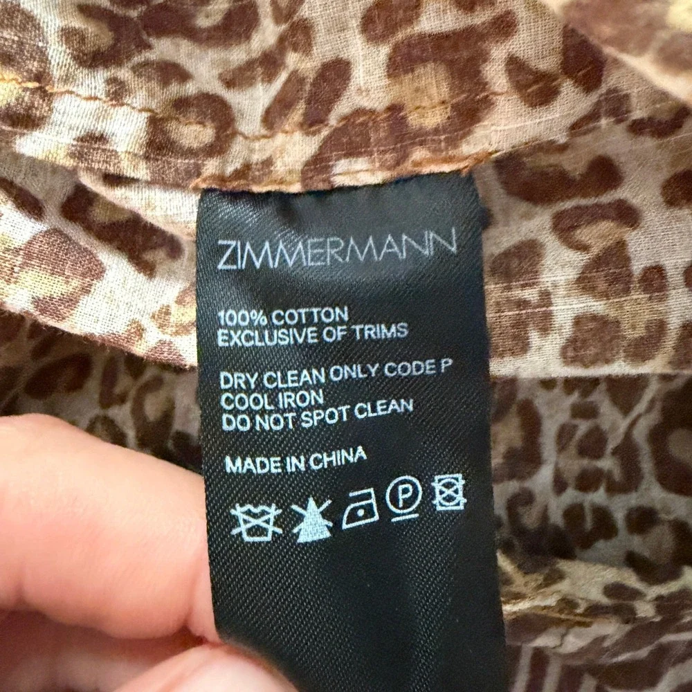 Zimmermann Maxi Cotton Summer Dress Tiered Animal Print Brown Size 0 - Picture 3 of 8